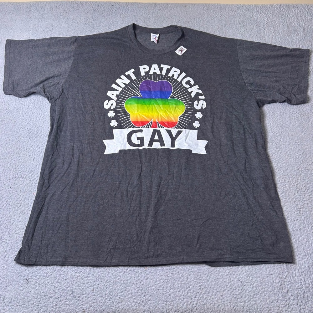 NEW Saint Patrick's Day Gay Pride T Shirt‎ Mens 4XL Gray Rainbow Clover Graphic